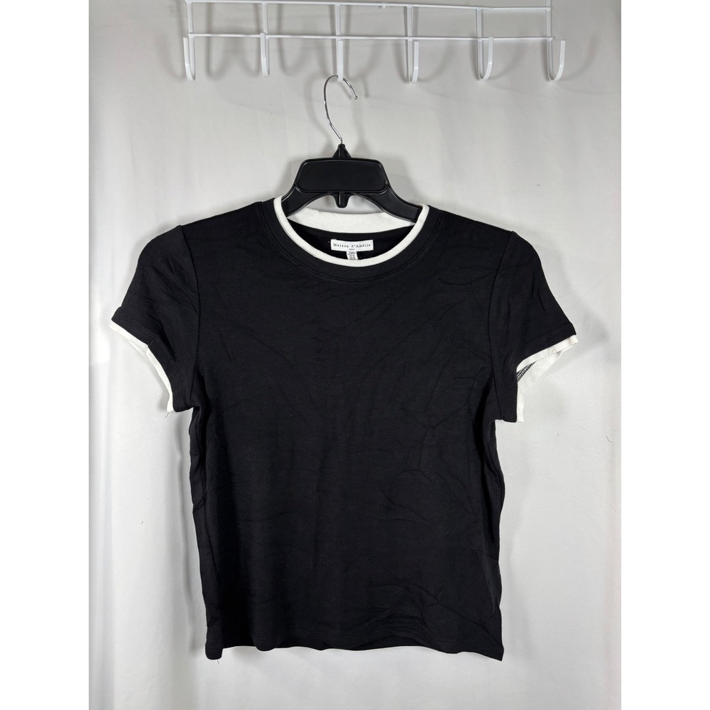 Maison d'Amelie Paris Black White Ringer Tee Ribbed Modal Blend Top Size M NWOT